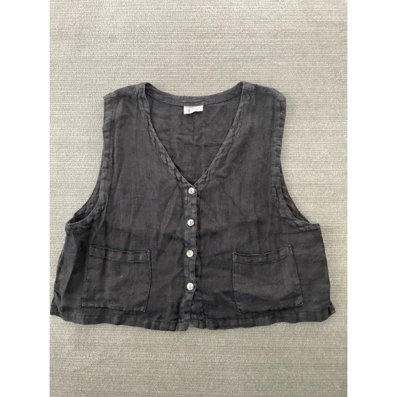 Cut Loose Tank Vest Women L Black 100% Linen Cropped Minimalist Lagenlook - Picture 9 of 9